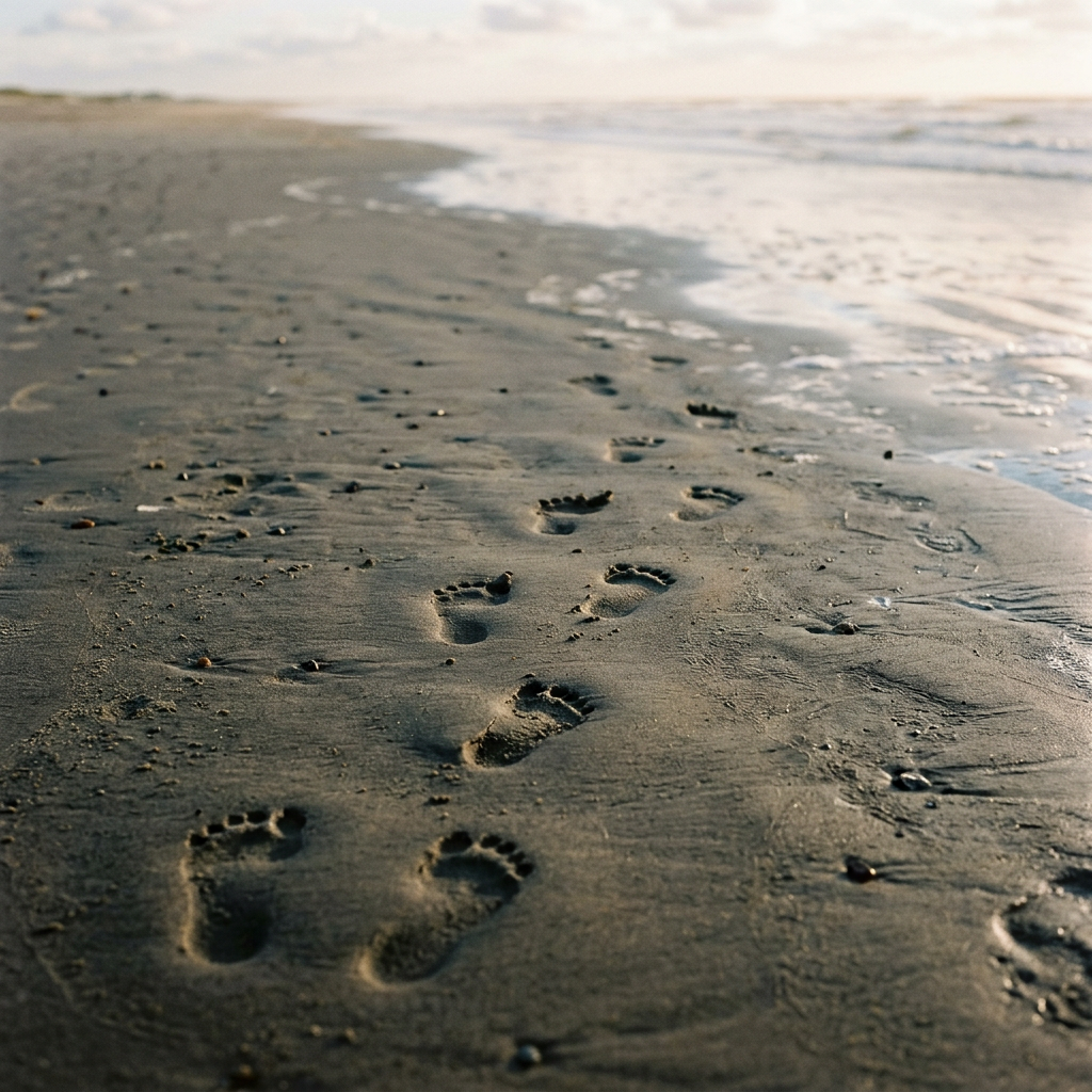 Children’s footprints along the shore